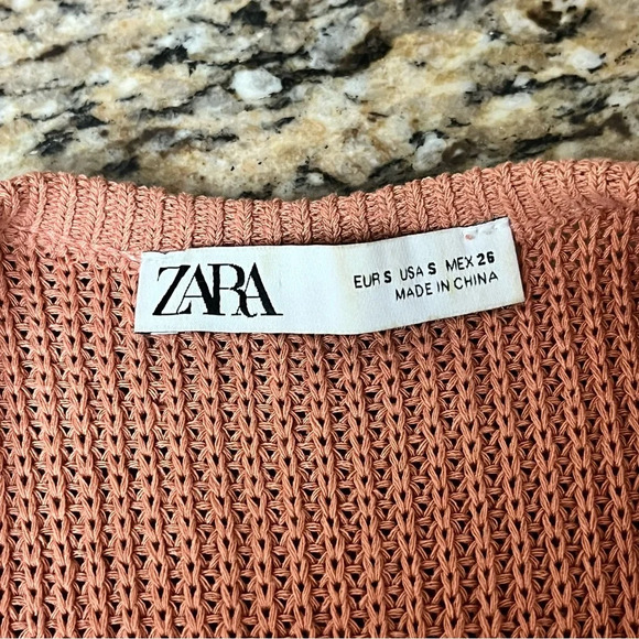 ZARA Women’s Brown Crochet Open Knit Tunic Top S Coquette Cowgirl Boho Sheer - Picture 8 of 9